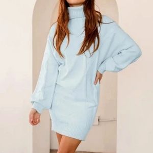 Lulu's Baby Blue Turtleneck Sweater Dress Sz XS
